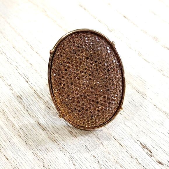 🐢 Vintage Ring Stretch Band Gold Rhinestone Circular Disc Ring 1” Diameter - Picture 3 of 8